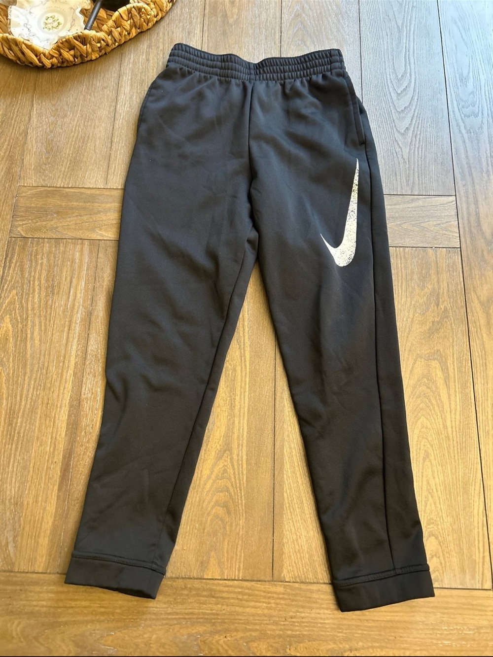 Nike Kids Black Jogger Sweatpants with White Swoosh